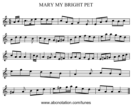 MARY MY BRIGHT PET - staff notation