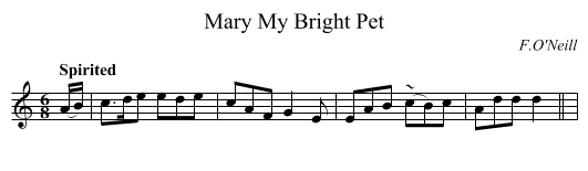 Mary My Bright Pet - staff notation