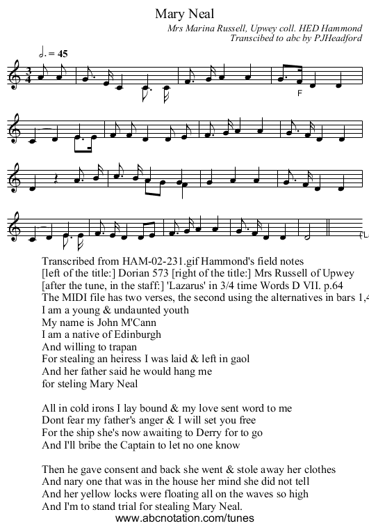 Mary Neal - staff notation