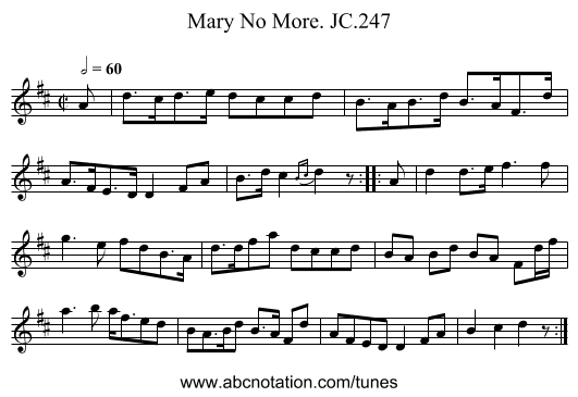 Mary No More. JC.247 - staff notation