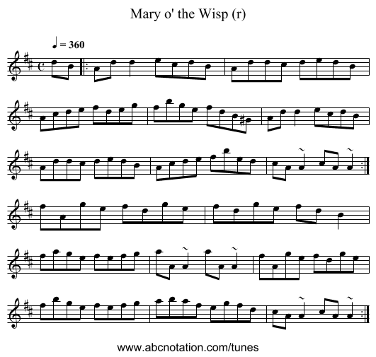 Mary o' the Wisp (r) - staff notation