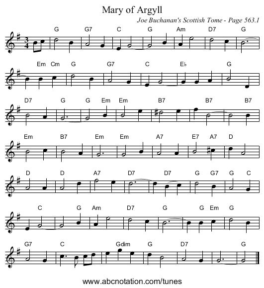 Mary of Argyll - staff notation