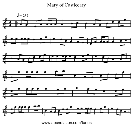 Mary of Castlecary - staff notation