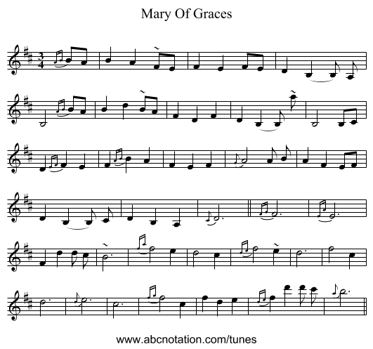 Mary Of Graces - staff notation