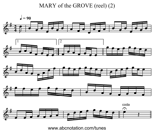MARY of the GROVE (reel) (2) - staff notation