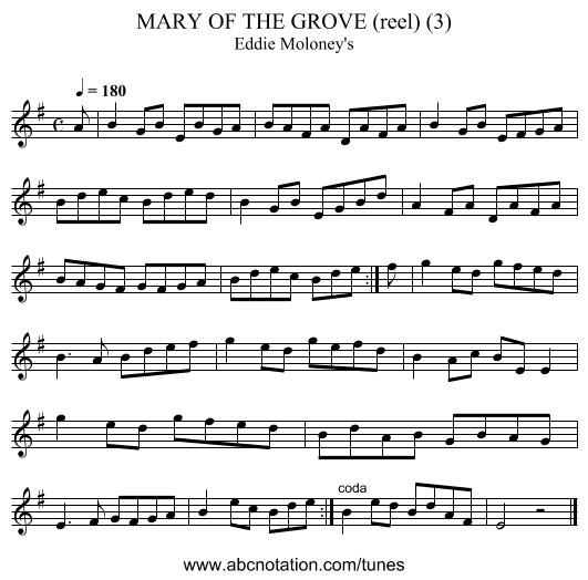MARY OF THE GROVE (reel) (3) - staff notation