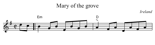 Mary of the grove - staff notation