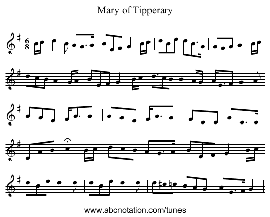 Mary of Tipperary - staff notation