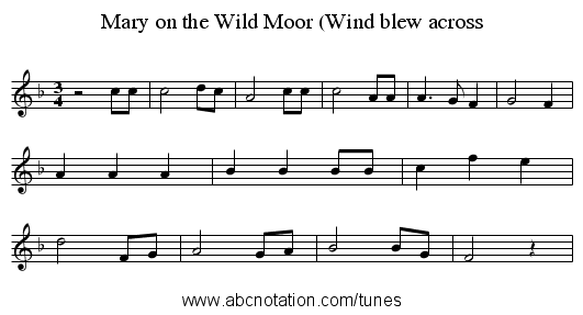Mary on the Wild Moor (Wind blew across - staff notation