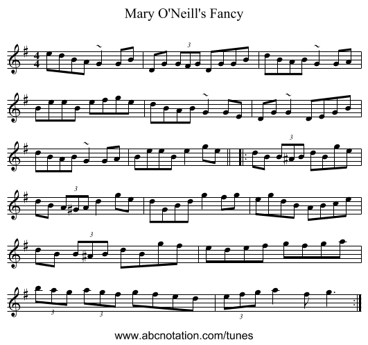 Mary O'Neill's Fancy - staff notation