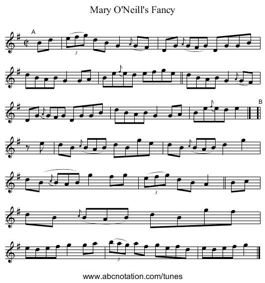 Mary O'Neill's Fancy - staff notation