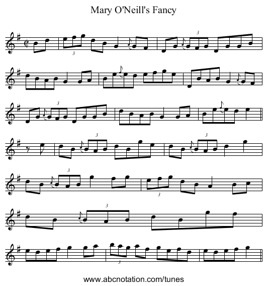 Mary O'Neill's Fancy - staff notation