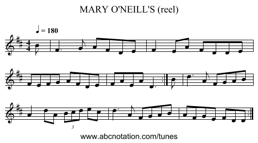MARY O'NEILL'S (reel) - staff notation