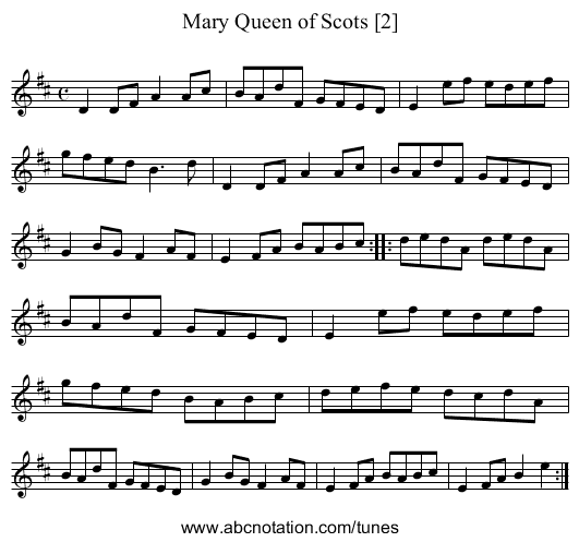 Mary Queen of Scots [2] - staff notation