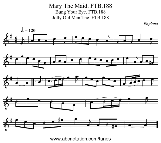 Mary The Maid. FTB.188 - staff notation