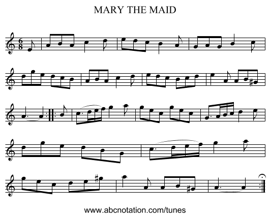 MARY THE MAID - staff notation