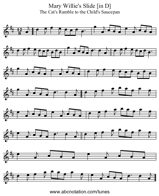 Mary Willie's Slide [in D] - staff notation