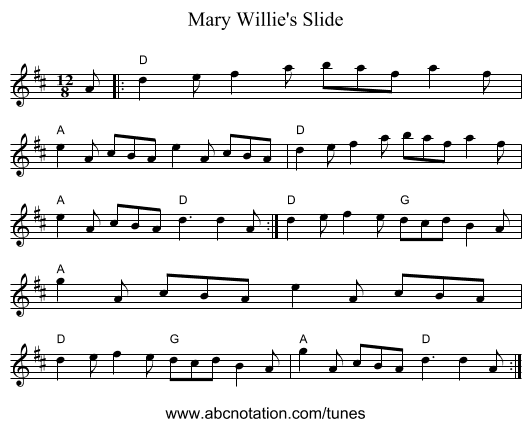 Mary Willie's Slide - staff notation