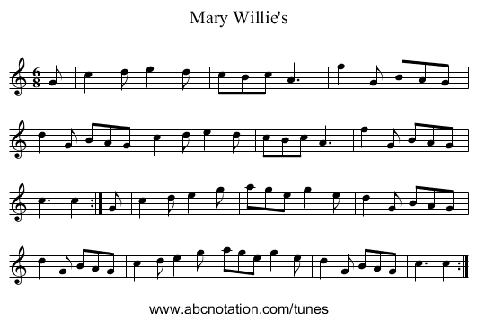 Mary Willie's - staff notation
