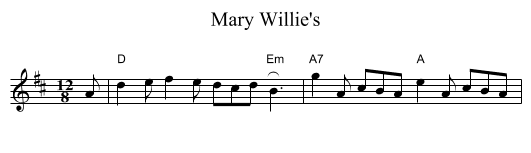 Mary Willie's - staff notation