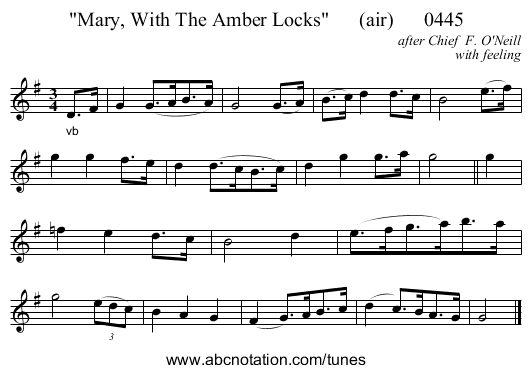 Mary, With The Amber Locks      (air)      0445 - staff notation
