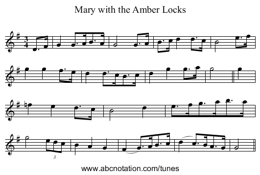 Mary with the Amber Locks - staff notation