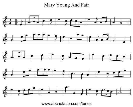 Mary Young And Fair - staff notation