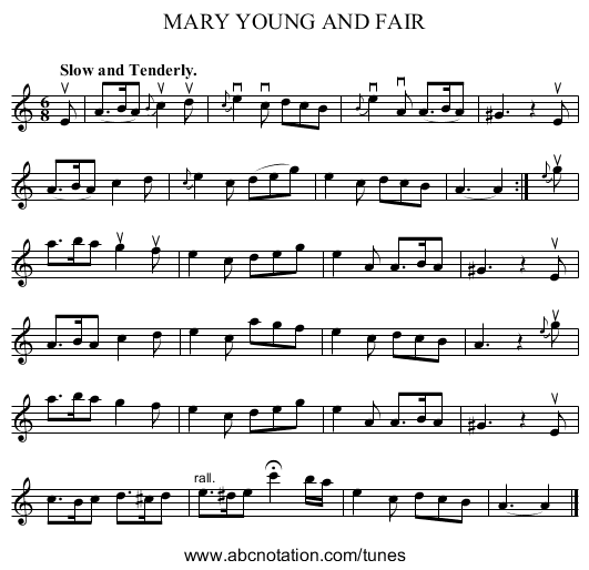 MARY YOUNG AND FAIR - staff notation
