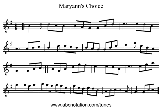 Maryann's Choice - staff notation