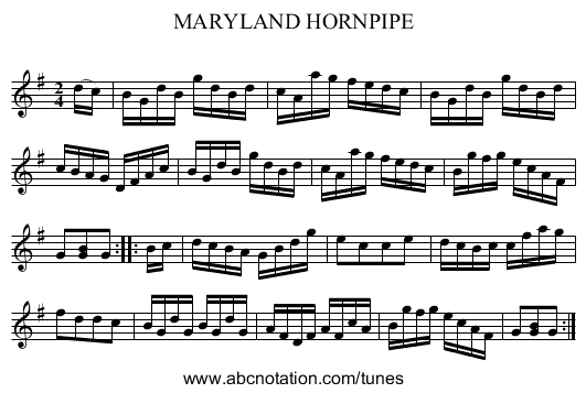 MARYLAND HORNPIPE - staff notation