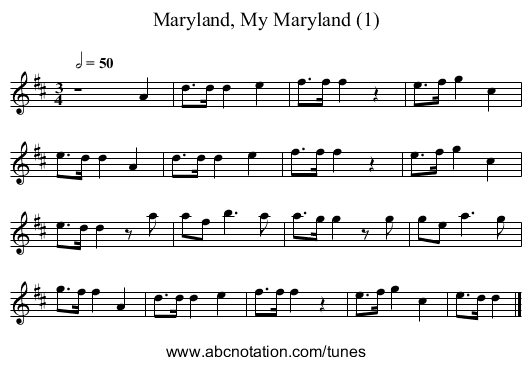 Maryland, My Maryland (1) - staff notation