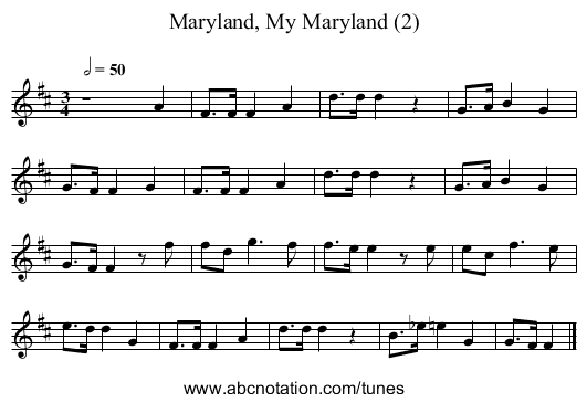 Maryland, My Maryland (2) - staff notation