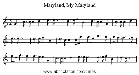 Maryland, My Maryland - staff notation