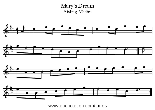 Mary's Dream - staff notation