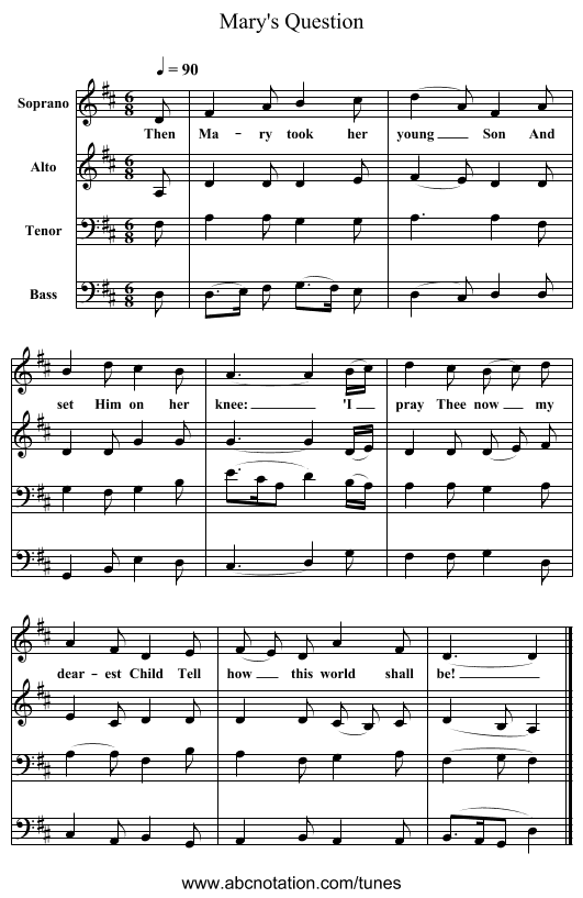 Mary's Question - staff notation