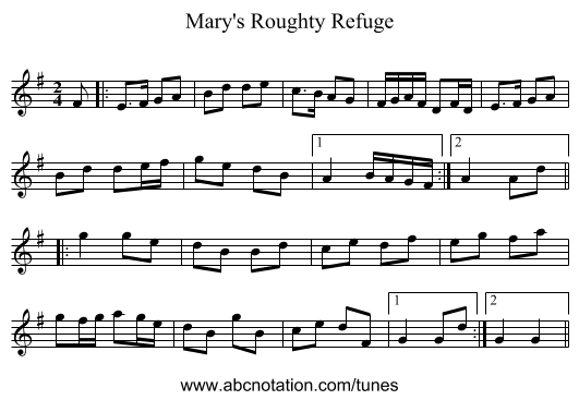 Mary's Roughty Refuge - staff notation