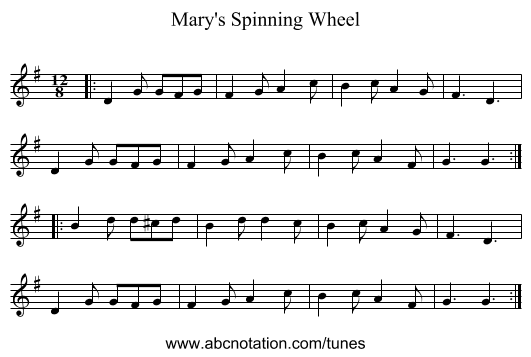 Mary's Spinning Wheel - staff notation