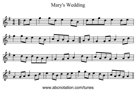 Mary's Wedding - staff notation