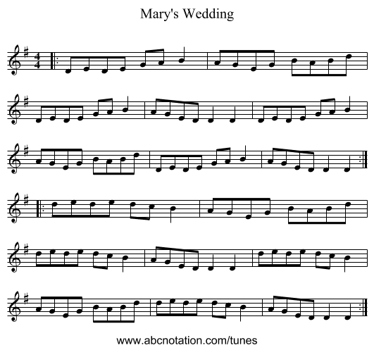 Mary's Wedding - staff notation
