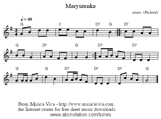 Maryszunka - staff notation