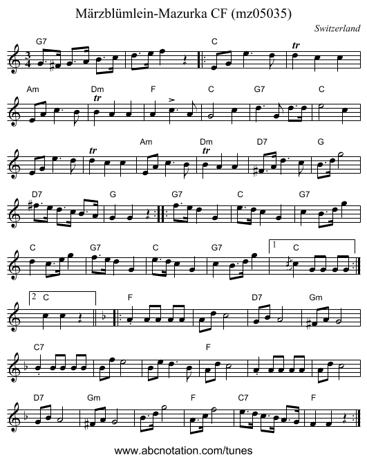 Märzblümlein-Mazurka CF (mz05035) - staff notation