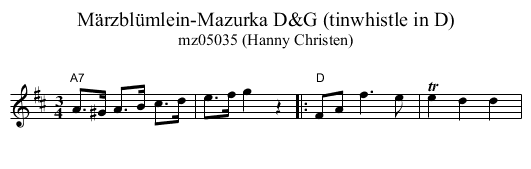 M&auml;rzbl&uuml;mlein-Mazurka D&G (tinwhistle in D) - staff notation