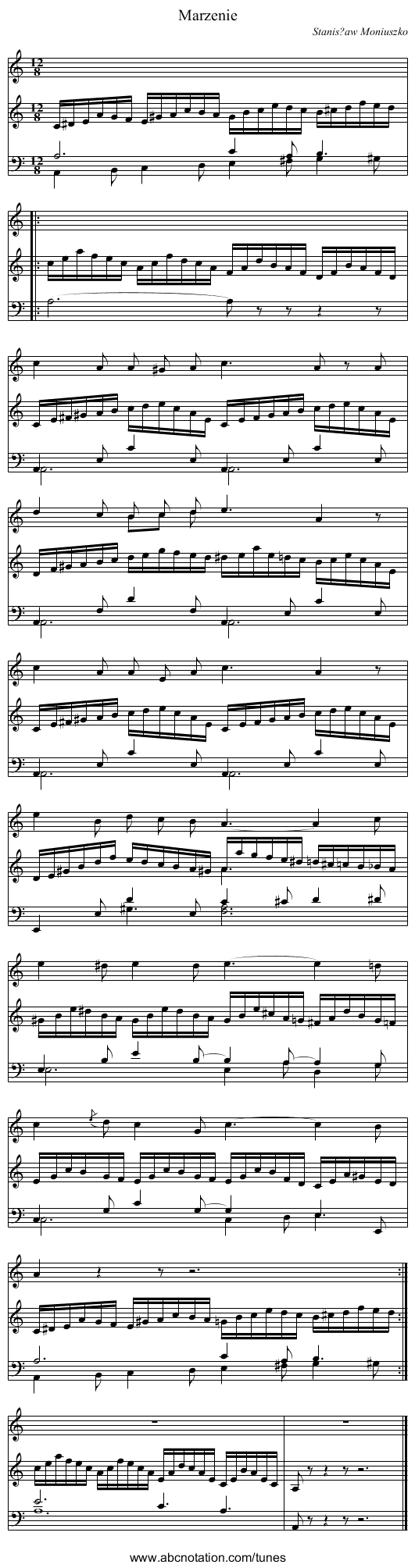 Marzenie - staff notation