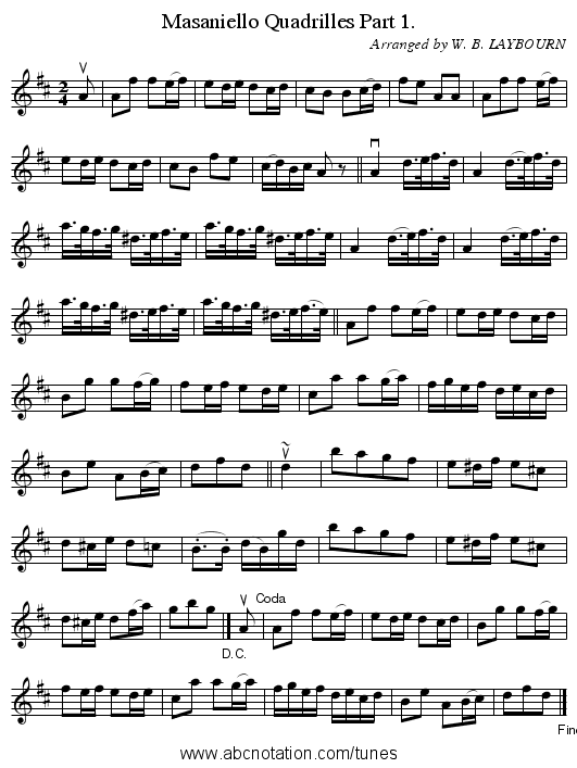 Masaniello Quadrilles Part 1. - staff notation