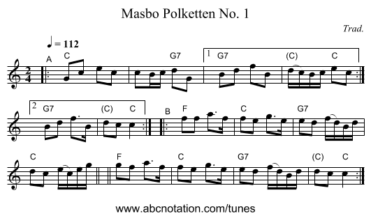 Masbo Polketten No. 1 - staff notation