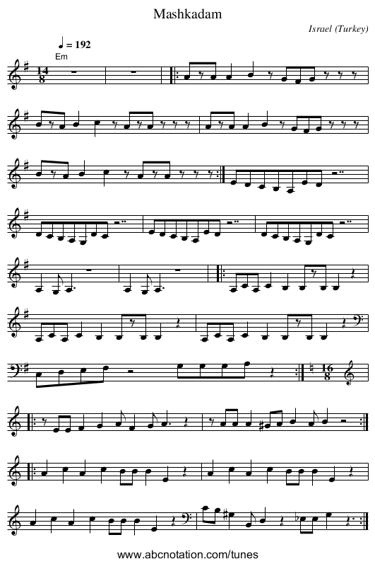 Mashkadam - staff notation