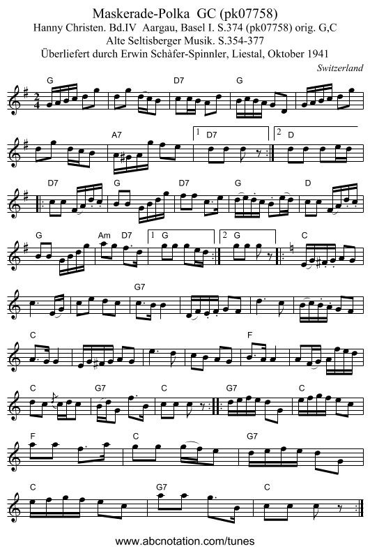 Maskerade-Polka  GC (pk07758) - staff notation