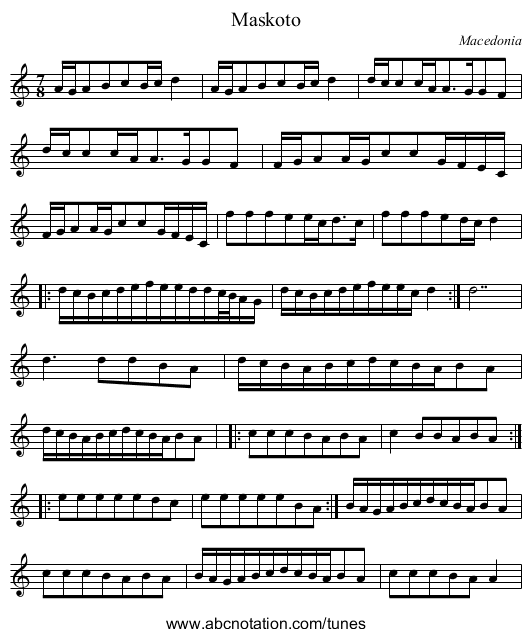 Maskoto - staff notation