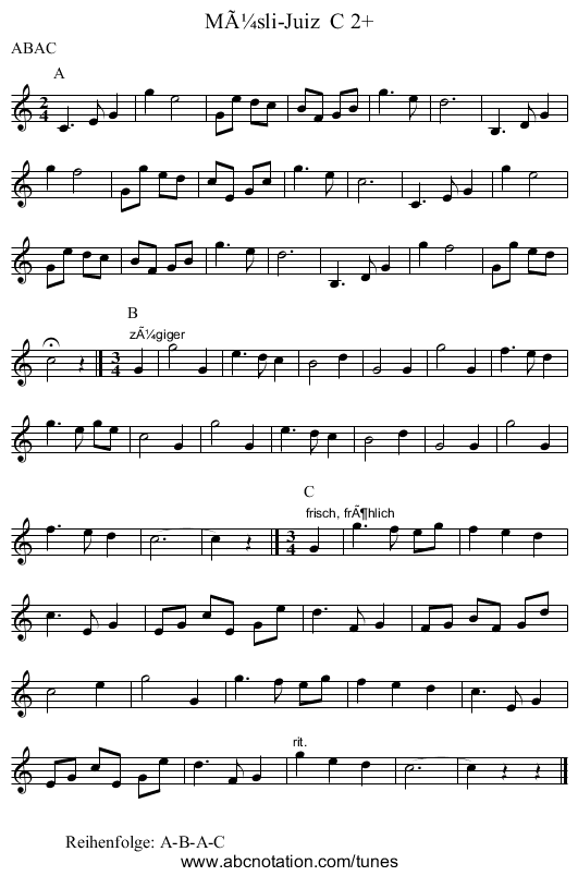 Müsli-Juiz C 2+ - staff notation