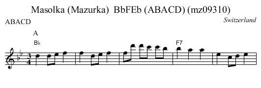 Masolka (Mazurka)  BbFEb (ABACD) (mz09310) - staff notation